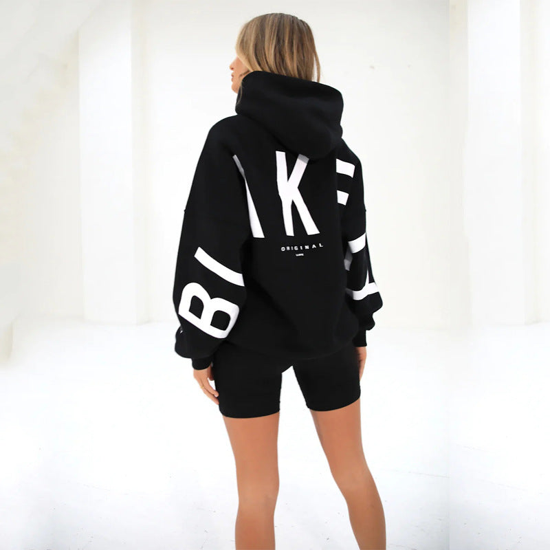 Black -  Long Sleeve Loose Hooded Sweater