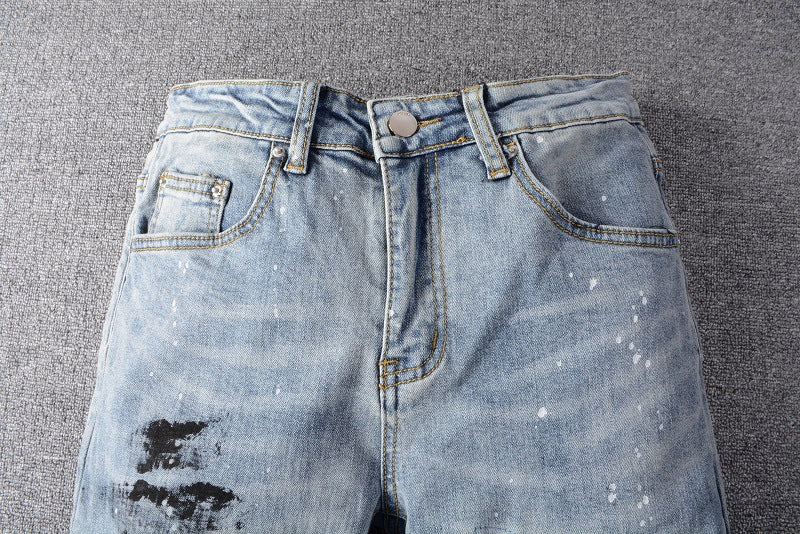 Diamond Hole Jeans Splash Ink Patch