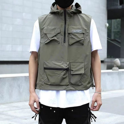 Workwear Casual Vest Sports Hooded Vest