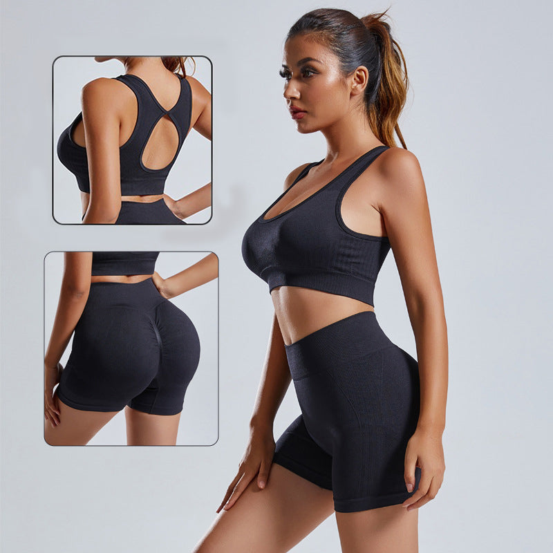 Ensemble 2 Pièces de Yoga Gilet et Short Leggings Taille Haute