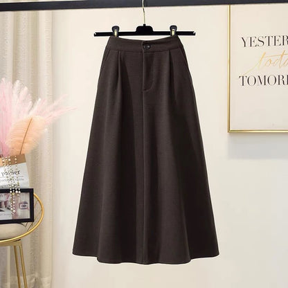 Plus Size Skirt Hepburn Style Woolen A- Line Autumn And Winter Umbrella Skirt