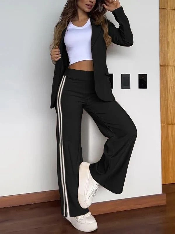 Casual collared two-piece pants suit