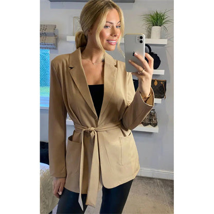 Women's Fashion Pure Color Tied Pocket Small Suit Jacket