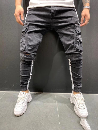 Trendy knee-cut zipper trousers