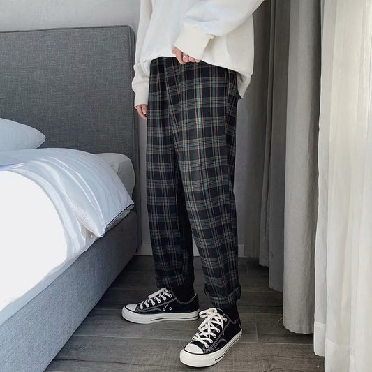 Boys Plaid Casual Pants Korean Style Loose Harem Pants Men