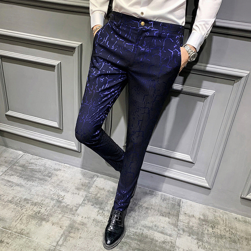 Men's Trousers Korean Style Slim Fashion Jacquard Thinning Hair Stylist Feet Pants