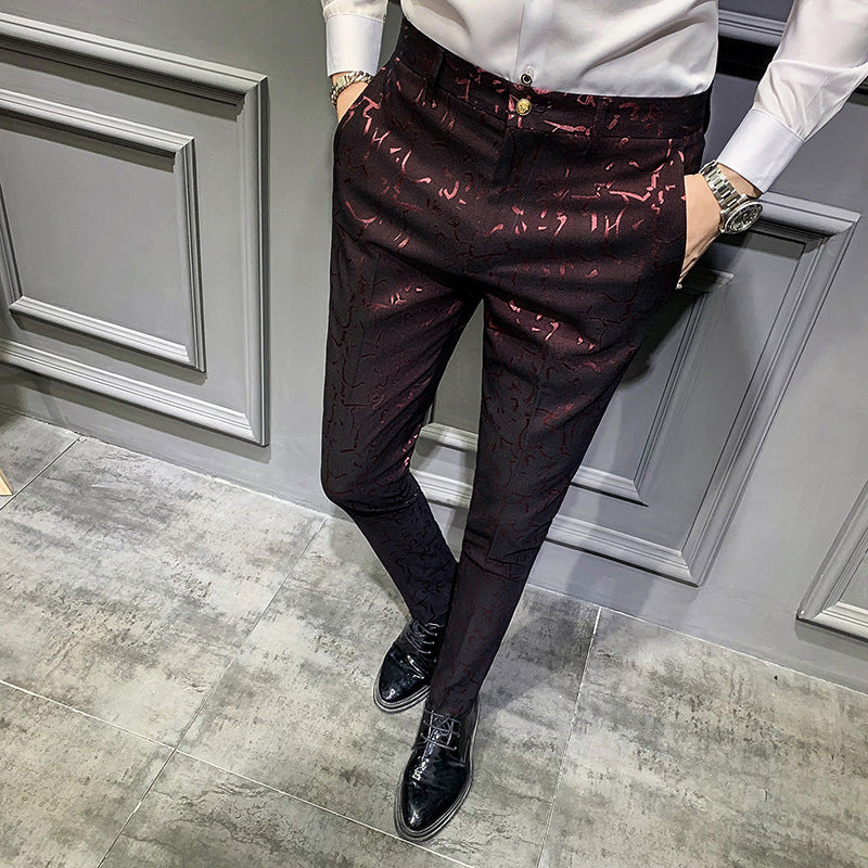 Men's Trousers Korean Style Slim Fashion Jacquard Thinning Hair Stylist Feet Pants