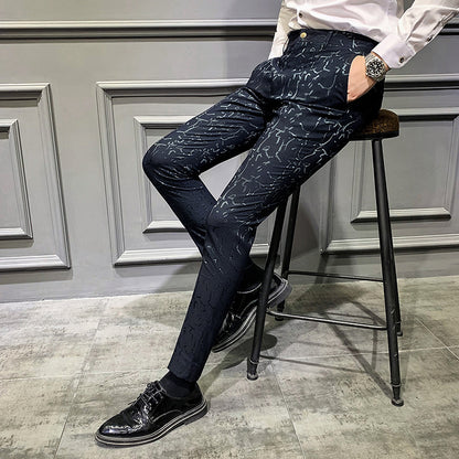 Men's Trousers Korean Style Slim Fashion Jacquard Thinning Hair Stylist Feet Pants