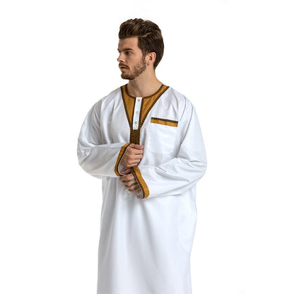 Round Neck Stitching Long-Sleeved Muslim Hui Robe Male