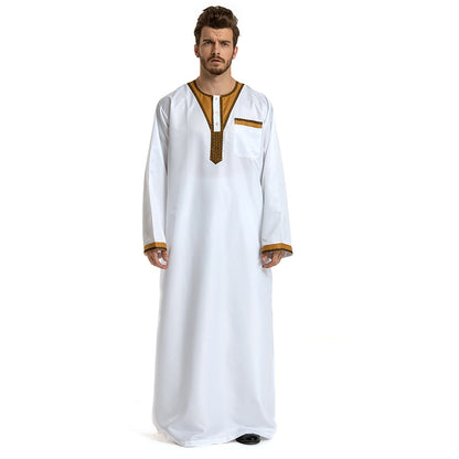 Round Neck Stitching Long-Sleeved Muslim Hui Robe Male