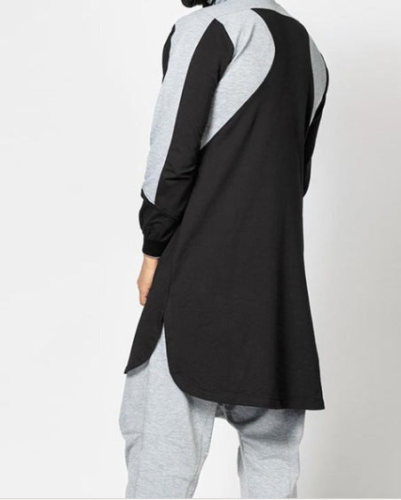 Mens Colorblock Robe Muslim Zip Pocket Sweatshirt