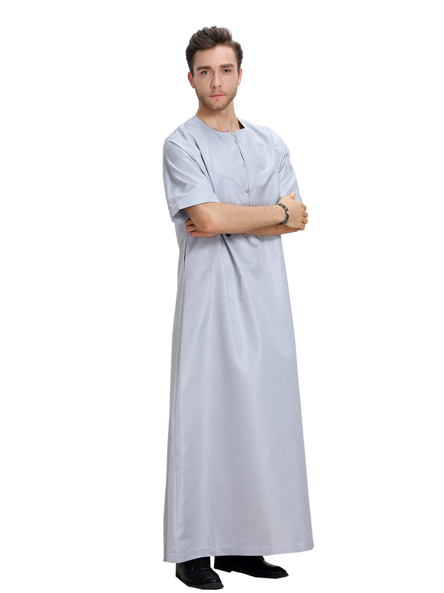 Men's Muslim Arab Short-sleeved Solid Color Robe