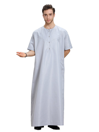 Men's Muslim Arab Short-sleeved Solid Color Robe