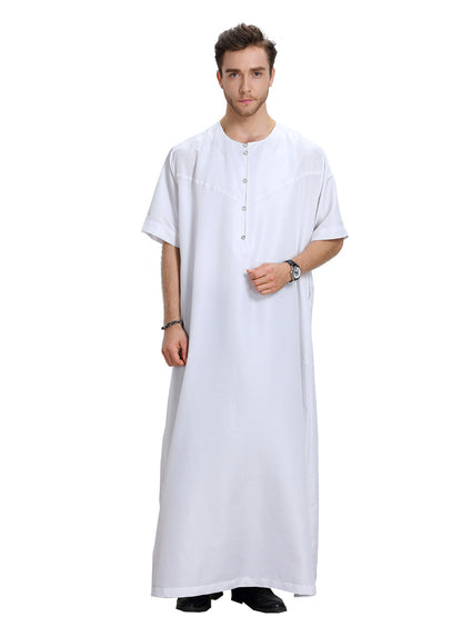 Men's Muslim Arab Short-sleeved Solid Color Robe