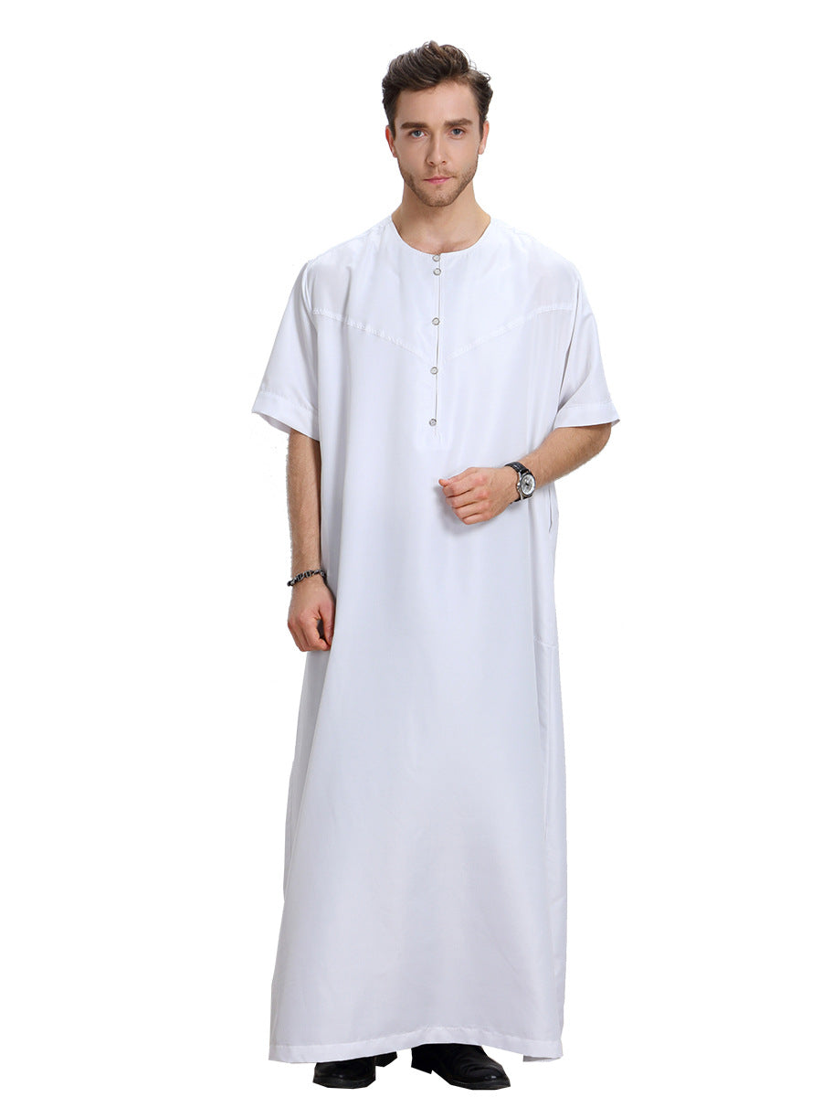 Men's Muslim Arab Short-sleeved Solid Color Robe