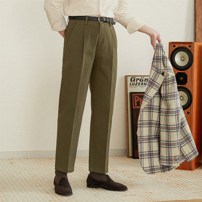 Men's Stretch Washed Cotton High Waist Straight Pants