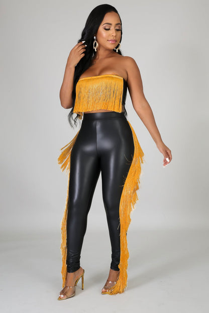 Sexy Bandeau Tassels Slim-fit Trousers Two-piece Set Nightclub Uniforms