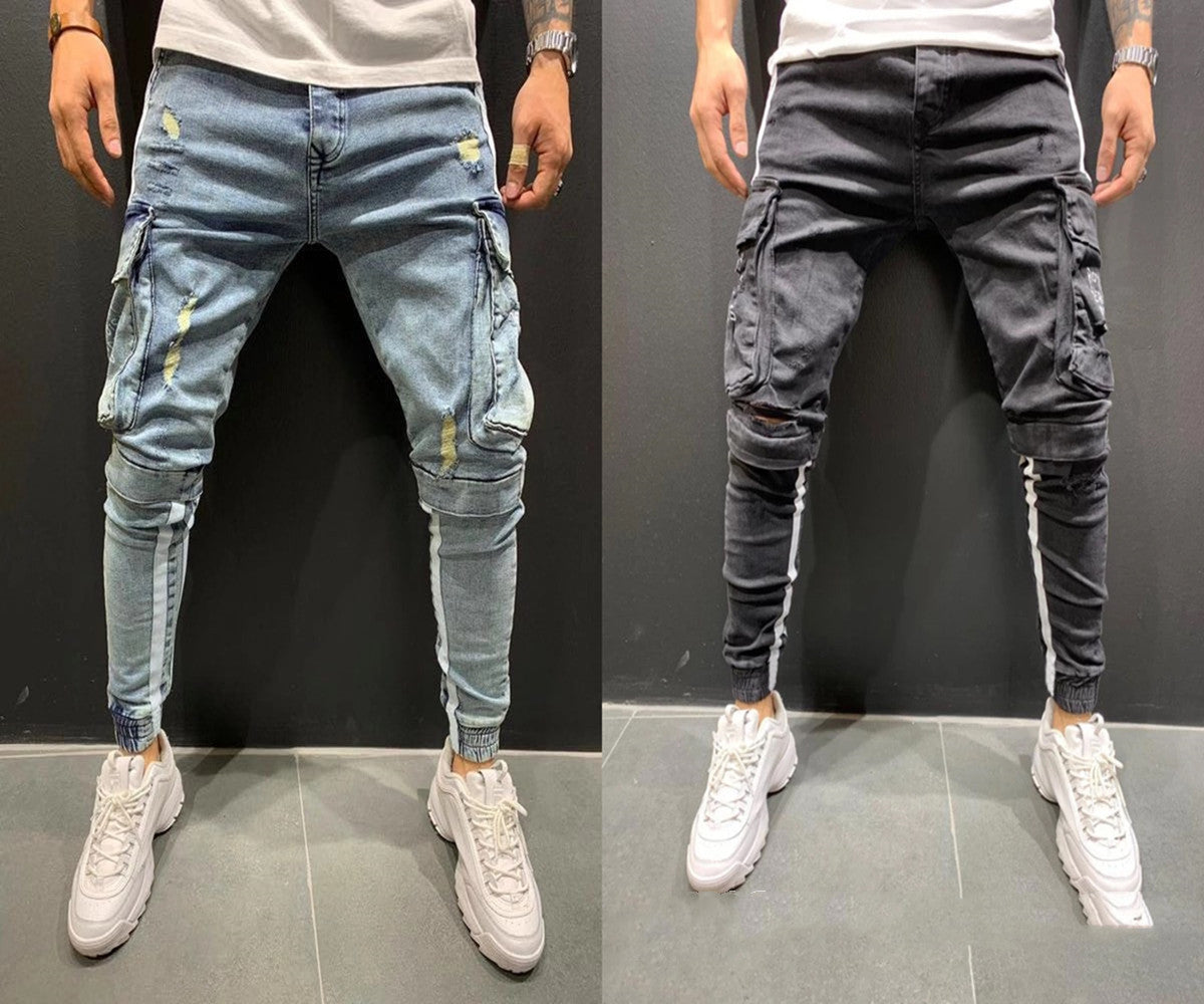 Trendy knee-cut zipper trousers