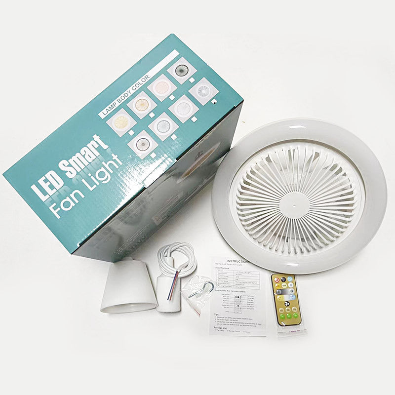 Ventilateur de plafond à télécommande ronde de 26cm avec lampe LED E27 30W Ventilateur suspendu pour la maison de la salle de bureau, ventilateur de refroidissement d'air