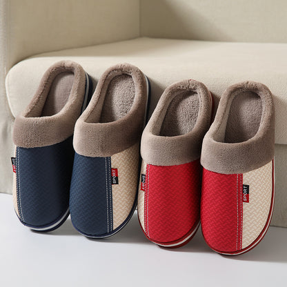 Winter Couple Cotton PU Leather Slippers Waterproof Home Indoor Keeping Cotton Slippers Wholesale