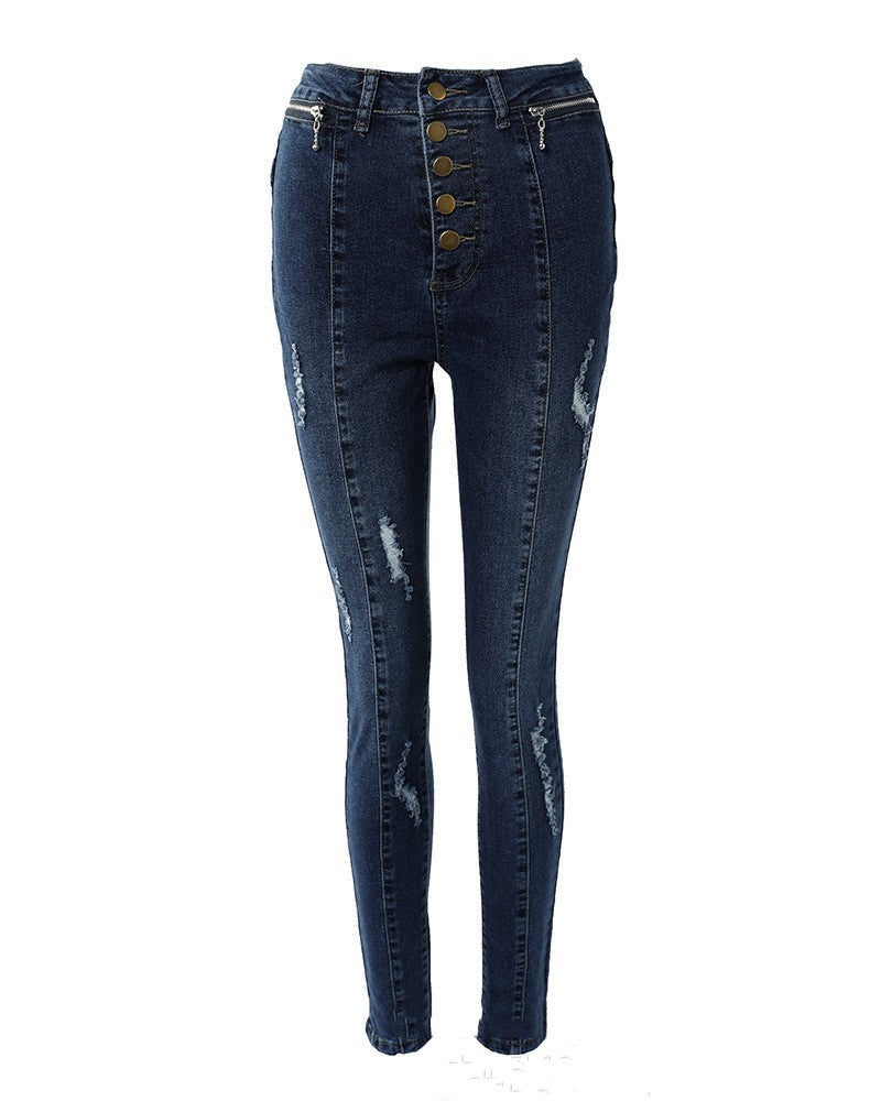 Fashion Women's Wear Button Skinny Jeans