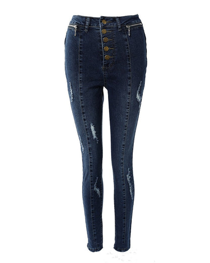 Fashion Women's Wear Button Skinny Jeans