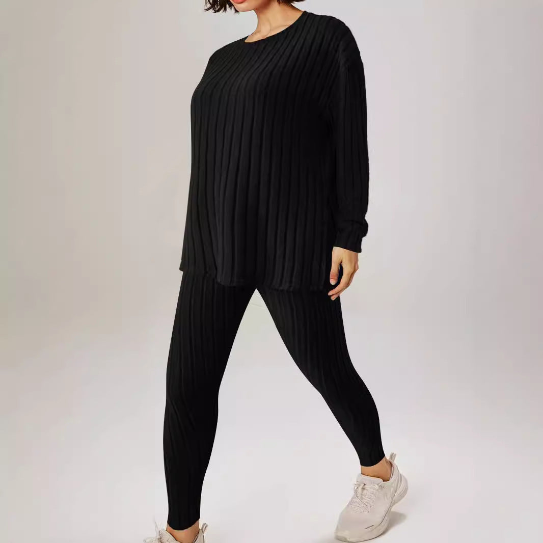 Round Neck Long Sleeve Fashion Exercise Homewear Suit