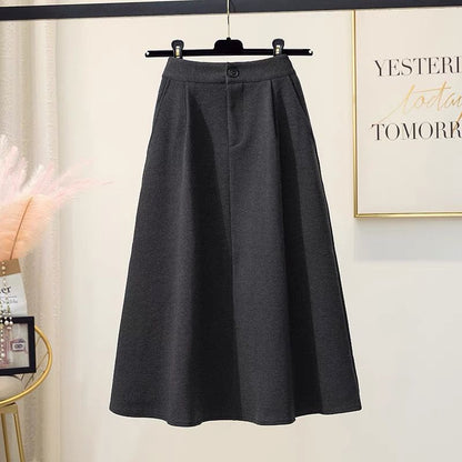 Plus Size Skirt Hepburn Style Woolen A- Line Autumn And Winter Umbrella Skirt