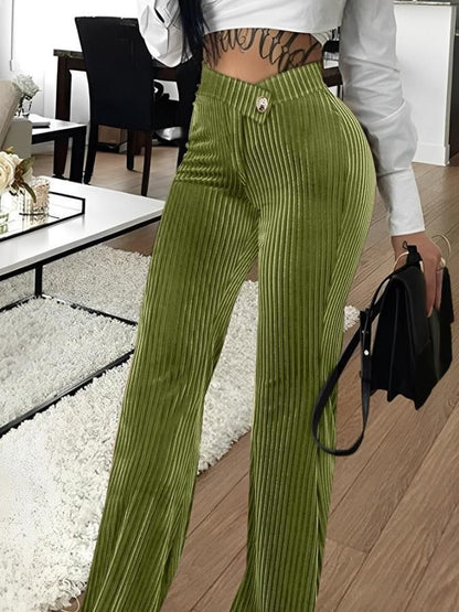 Fashion Gold Velvet Striped Casual Women's Pants