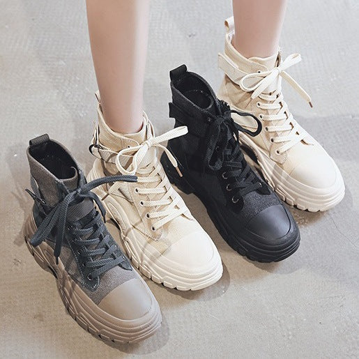 Platform Ankle Boots Round Toe Lace Up Short Martin Boots