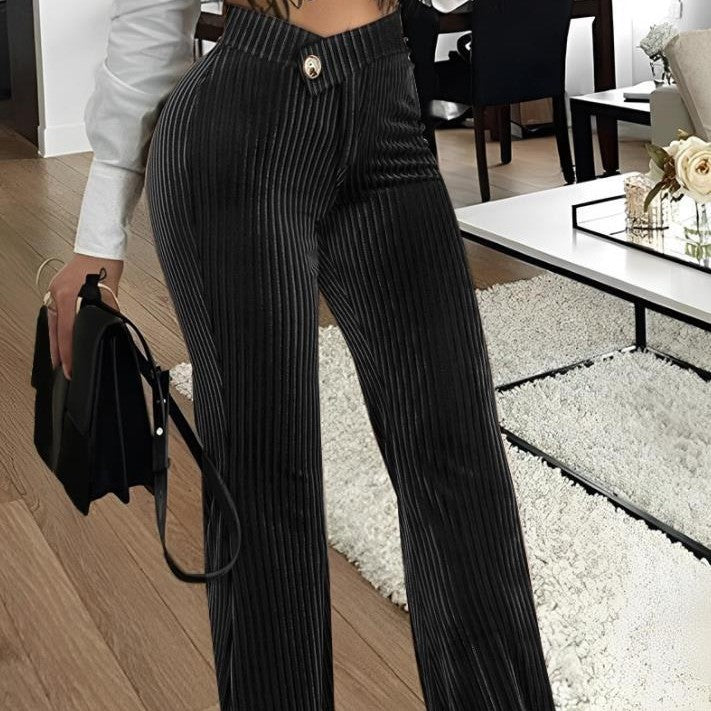 Fashion Gold Velvet Striped Casual Women's Pants