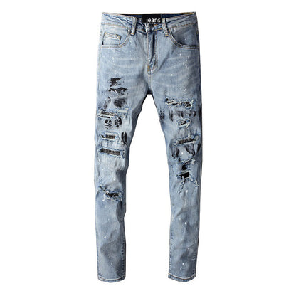 Diamond Hole Jeans Splash Ink Patch