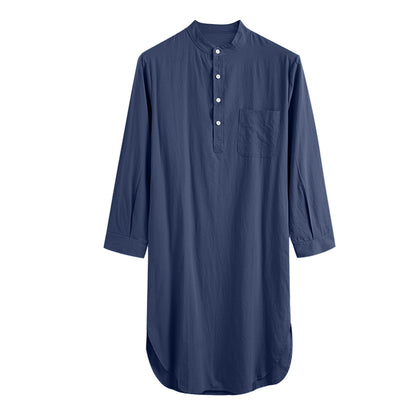 Men's Long Sleeve Button Solid Color Shirt Dress