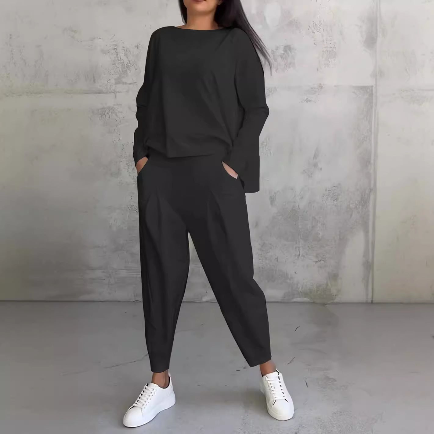 Pull à manches longues et irrégulier pour femmes, costume de pantalon harem