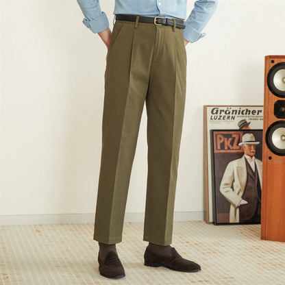 Men's Stretch Washed Cotton High Waist Straight Pants