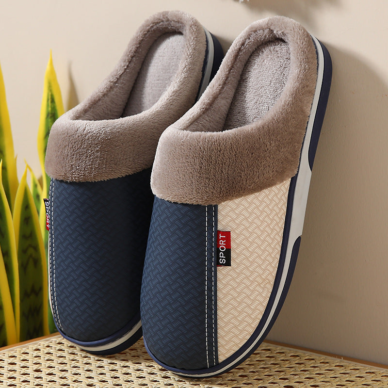 Winter Couple Cotton PU Leather Slippers Waterproof Home Indoor Keeping Cotton Slippers Wholesale