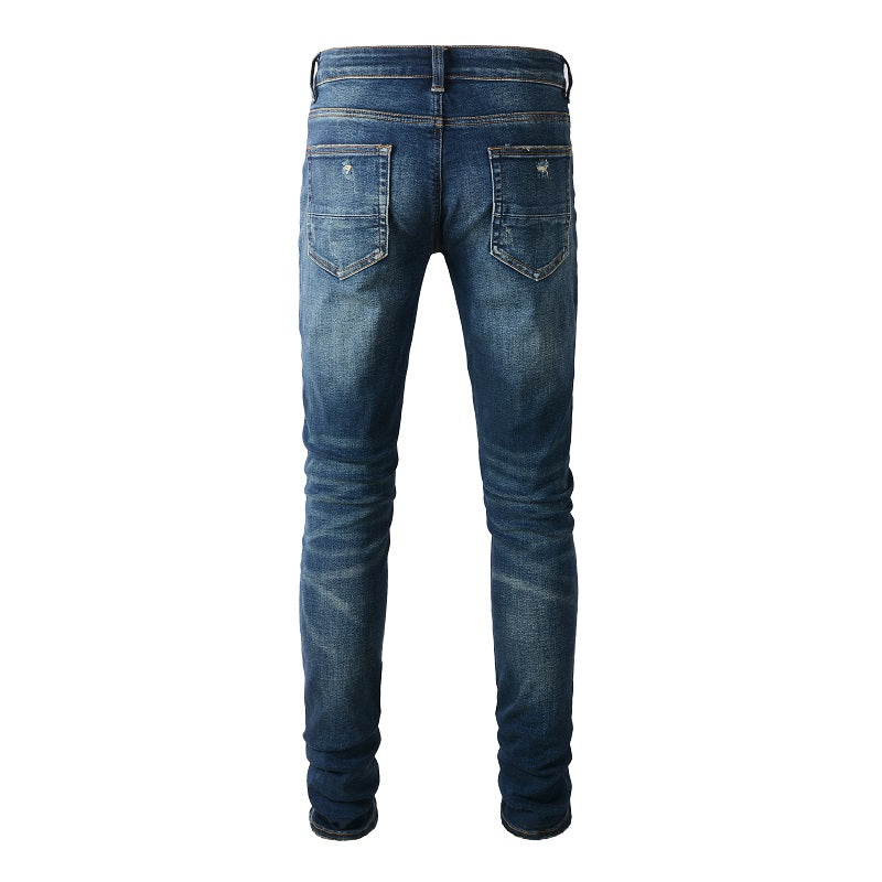 Men's Retro Slim Fitting Small Leg Jeans With Wrinkles That Look Slimmer