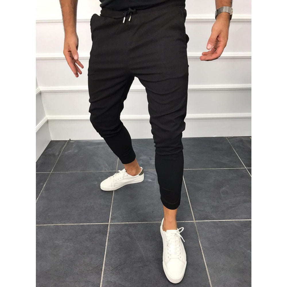 Lace-up casual pants solid color jogging pants