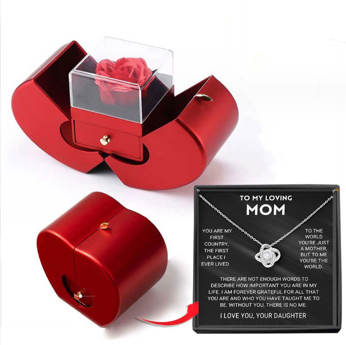 Fashion Jewelry Box Red Apple Christmas Gift Necklace Eternal Rose For Girl Mother's Day Valentine's Day Gifts With Artificial Flower Rose Flower Jewelry Box