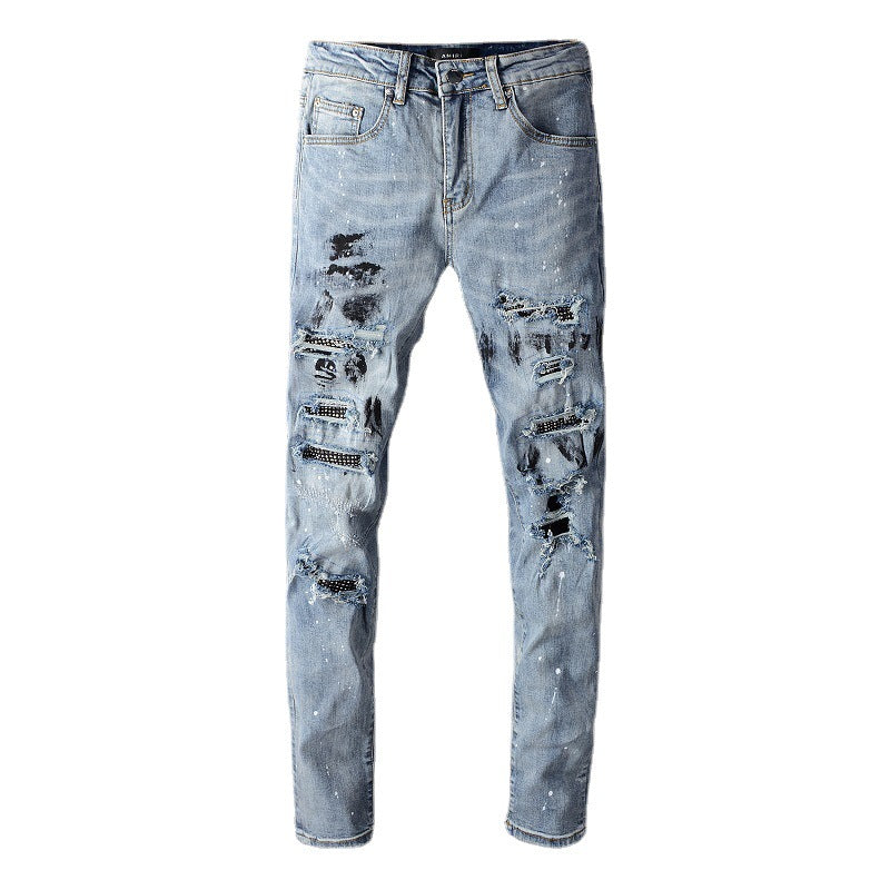 Diamond Hole Jeans Splash Ink Patch