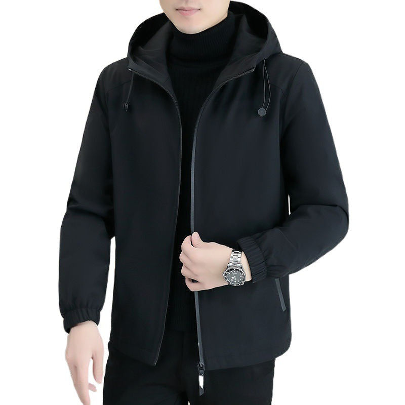 Coat Men's Autumn And Winter New Hooded Fleece-lined Thickened Solid Color Men's Jacket