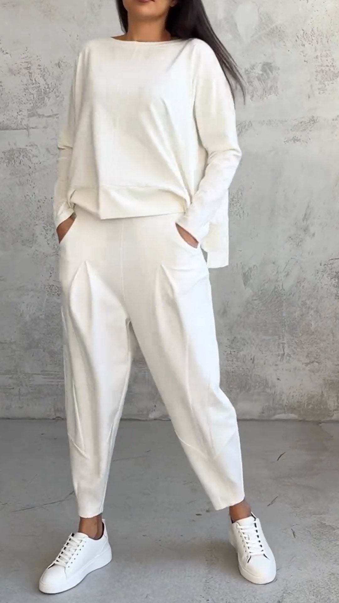 Pull à manches longues et irrégulier pour femmes, costume de pantalon harem