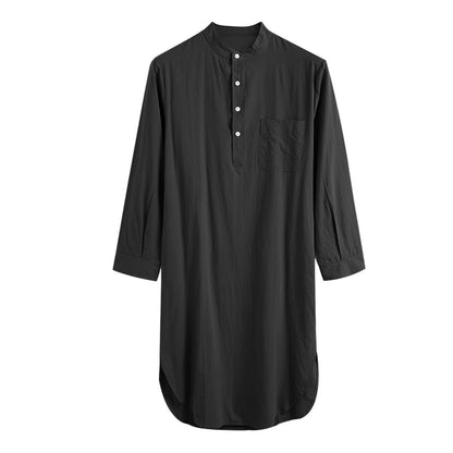 Men's Long Sleeve Button Solid Color Shirt Dress