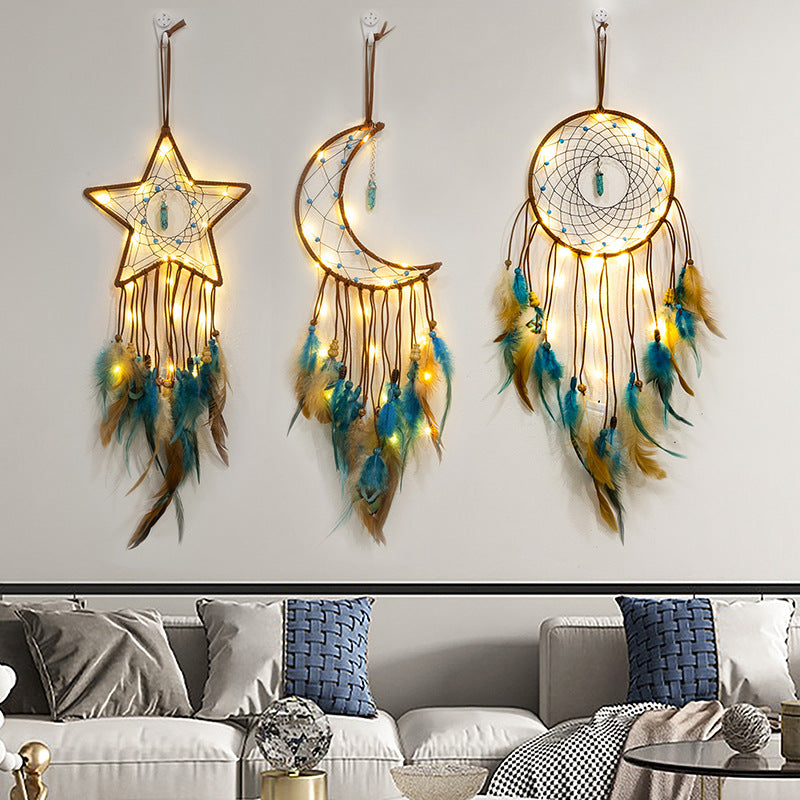 Star Feather Dream Catcher Hanging Ornament Pentagram Wind Chimes Handmade Gift