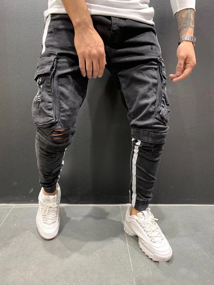 Trendy knee-cut zipper trousers