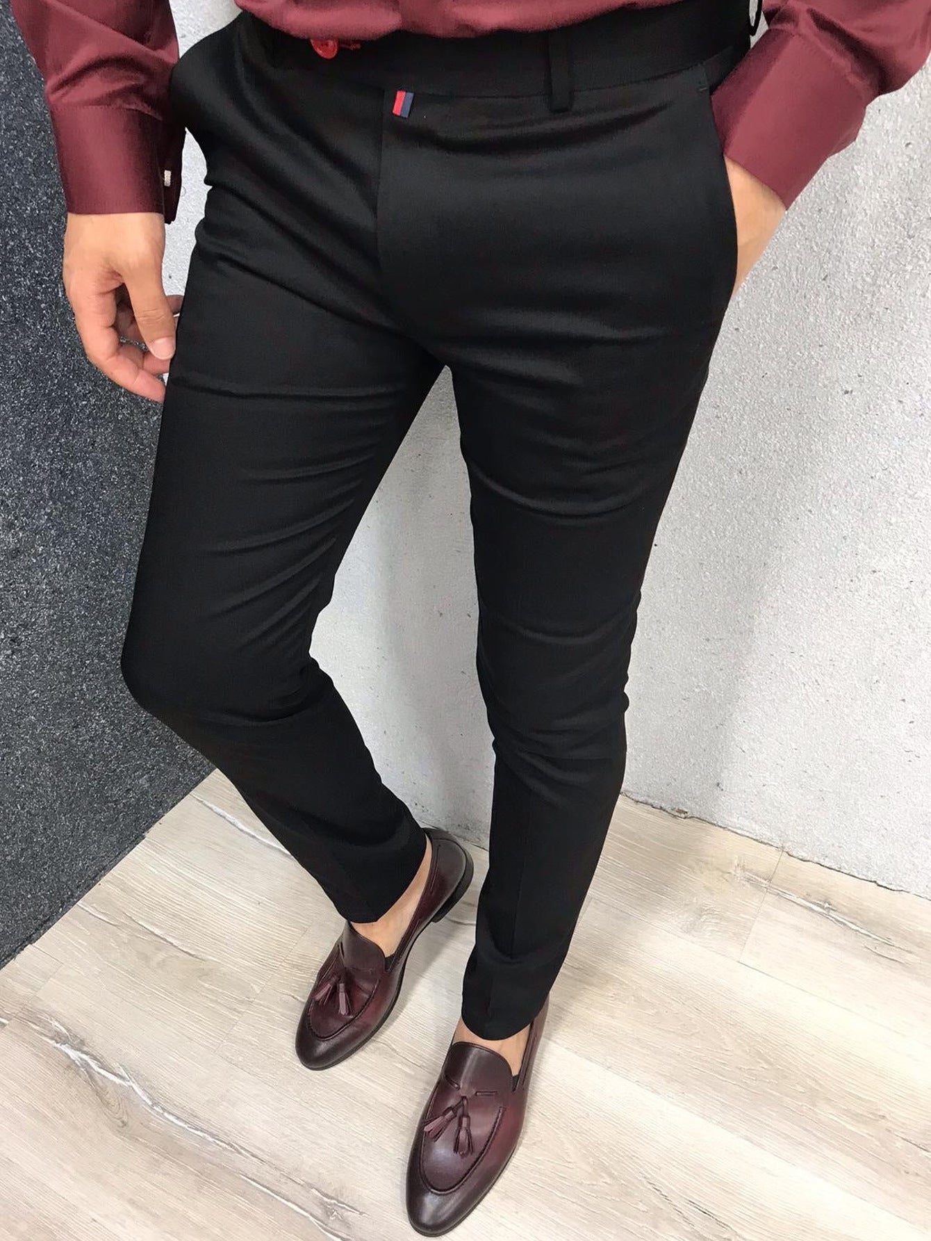 Men's Solid Color Casual Tapered Formal Pants