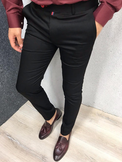 Men's Solid Color Casual Tapered Formal Pants