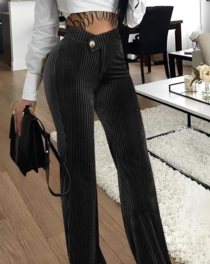 Fashion Gold Velvet Striped Casual Women's Pants