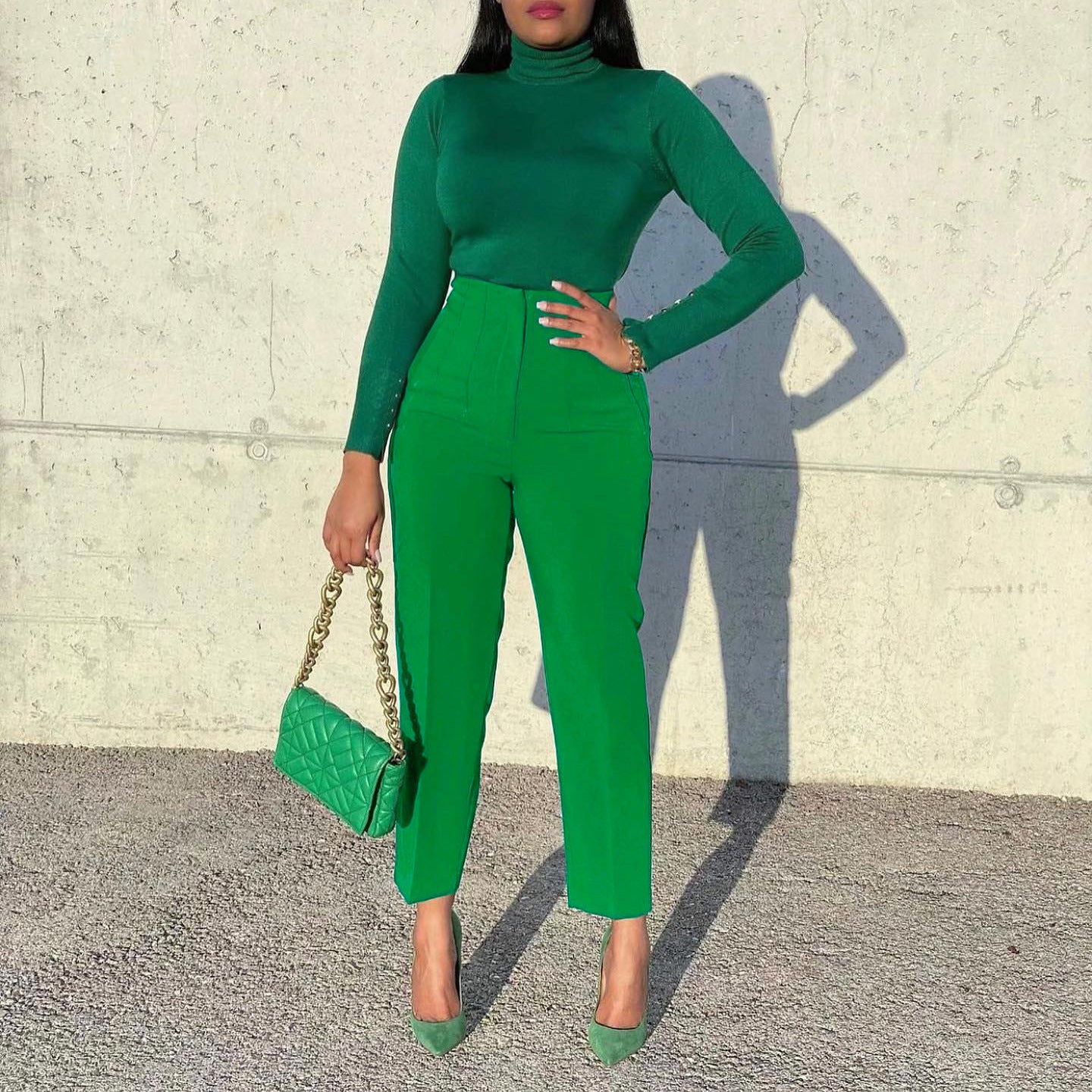 Women's Clothing Plus Size Fashion Temperament Leisure Slimming High Waist Suit Pants Solid Color African