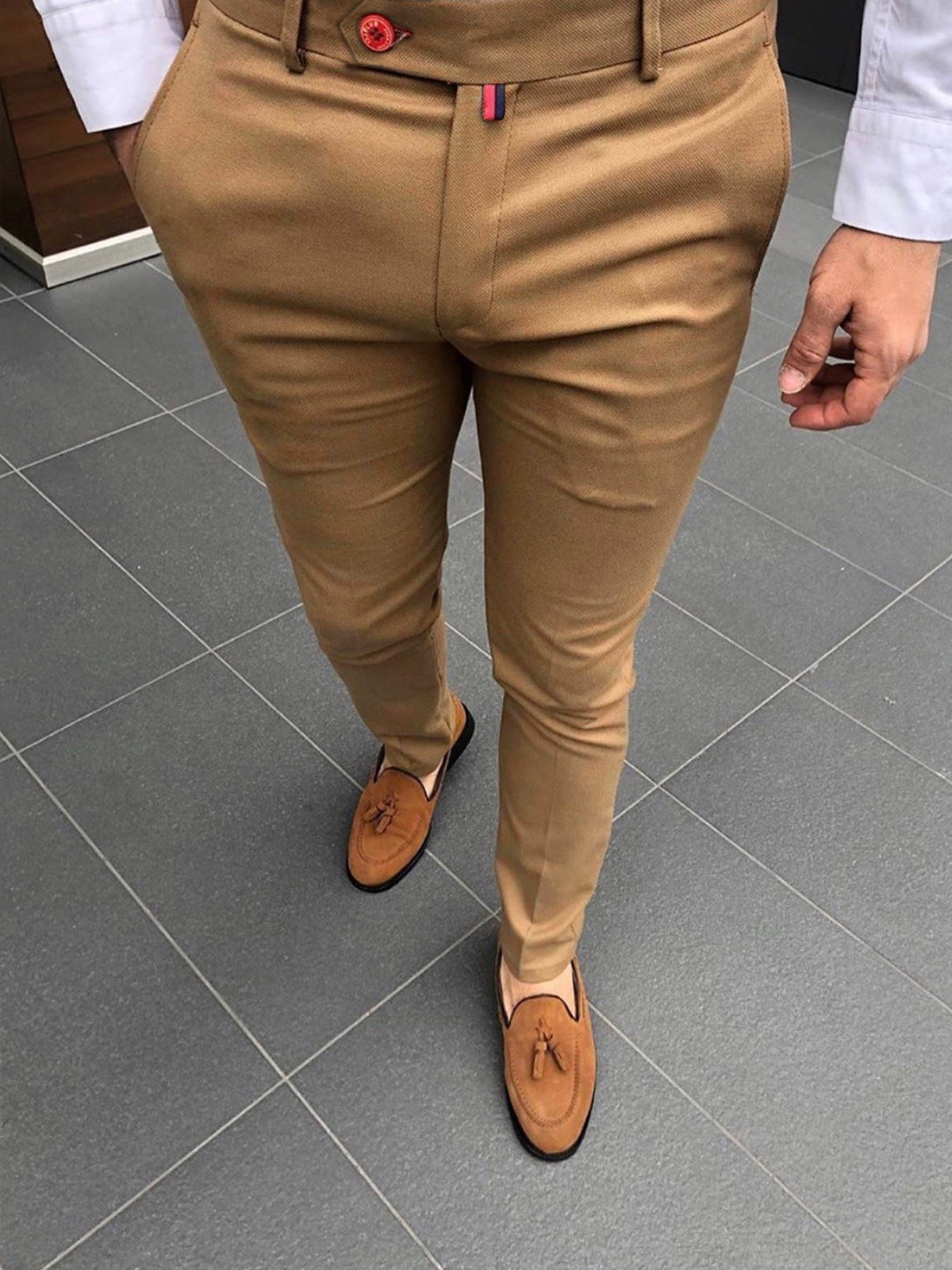 Men's Solid Color Casual Tapered Formal Pants